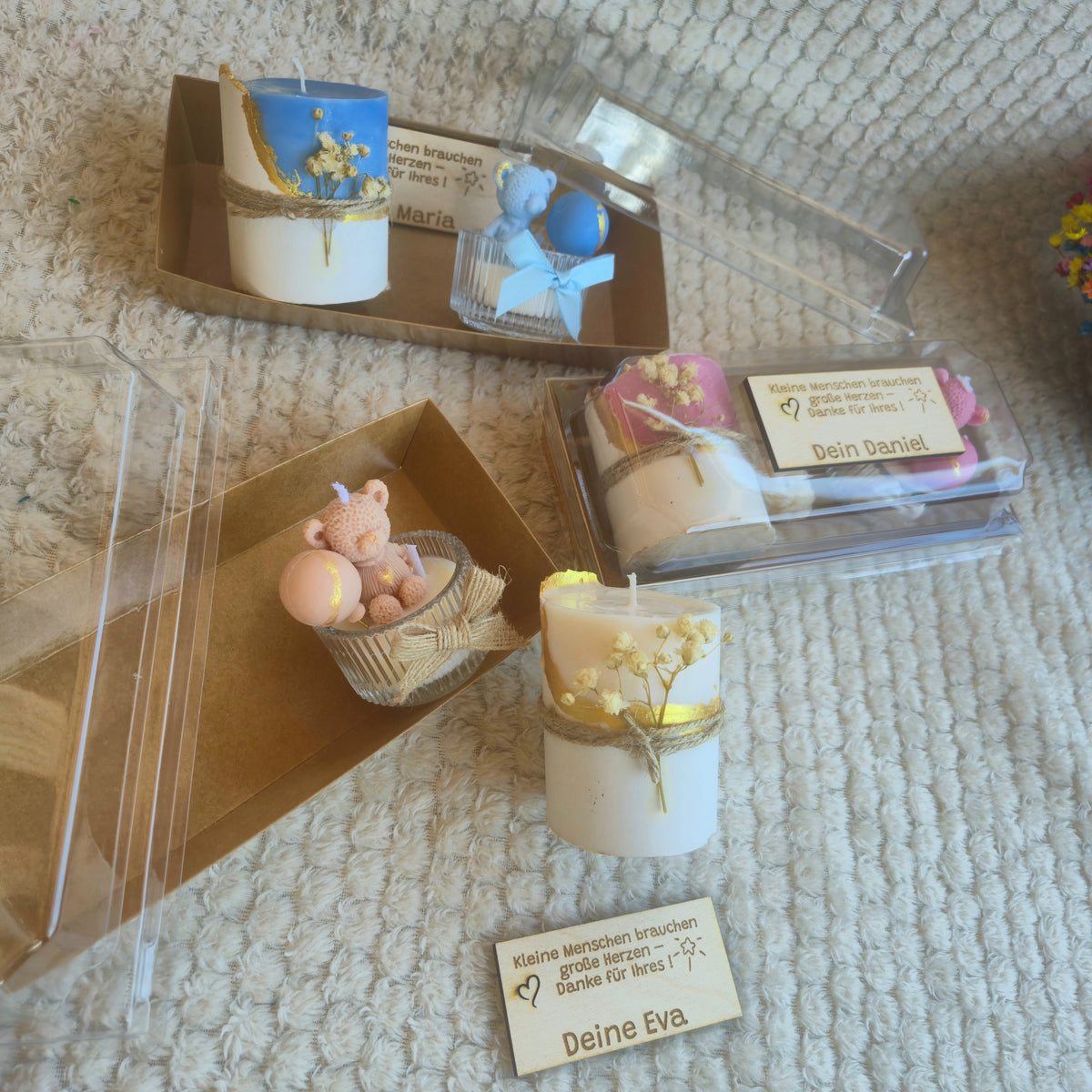 Geschenkset mit Betonkerze & Bär im Glas - Abschiedsgeschenk Kindergarten/Schule