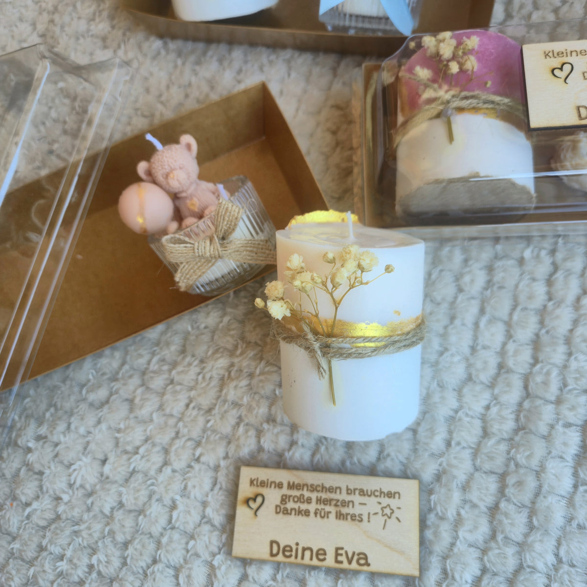 Geschenkset mit Betonkerze & Bär im Glas - Abschiedsgeschenk Kindergarten/Schule