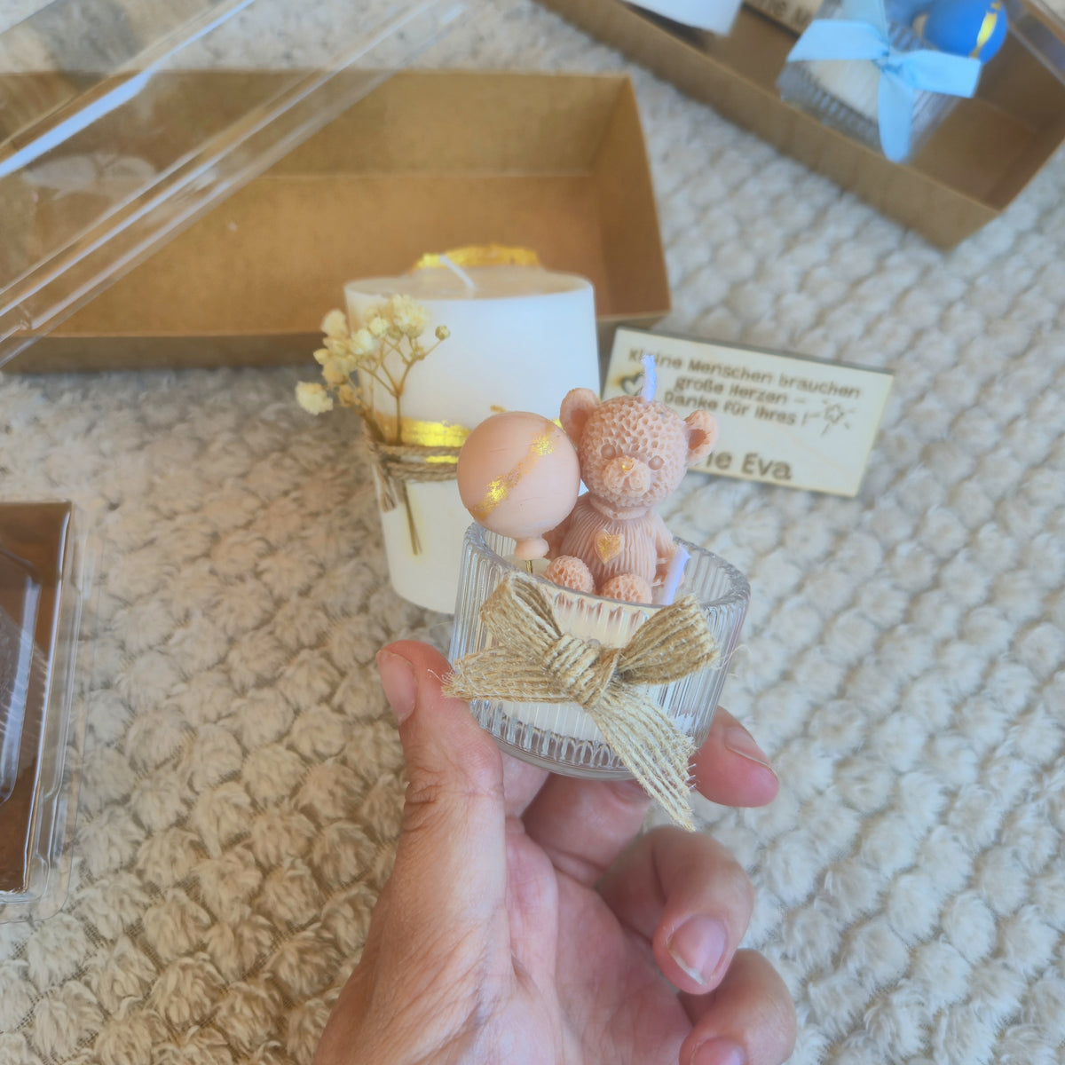Geschenkset mit Betonkerze & Bär im Glas - Abschiedsgeschenk Kindergarten/Schule