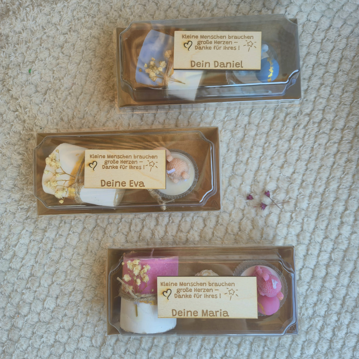 Geschenkset mit Betonkerze & Bär im Glas - Abschiedsgeschenk Kindergarten/Schule