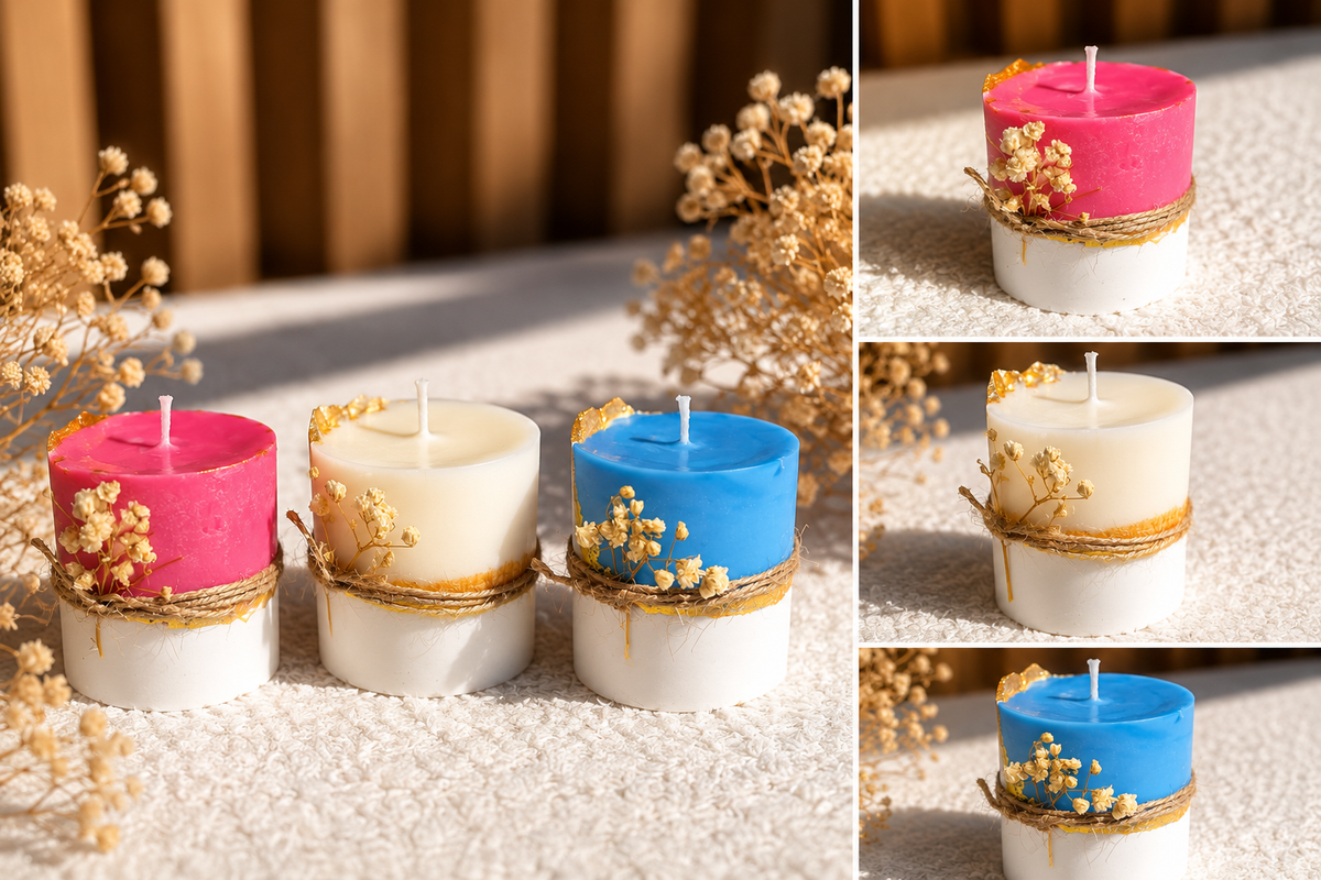 Betonkerze mit feinen Golddetails - als Kindergartengeschenk