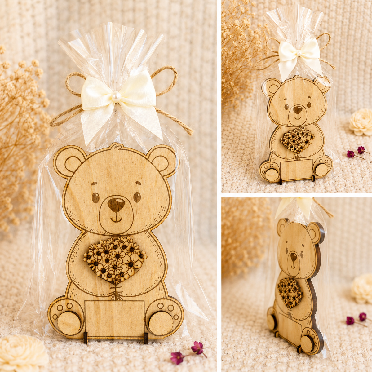 Gelaserter Bär mit personalisierbarem Schild / Abschiedsgeschenk Kindergarten/Schule